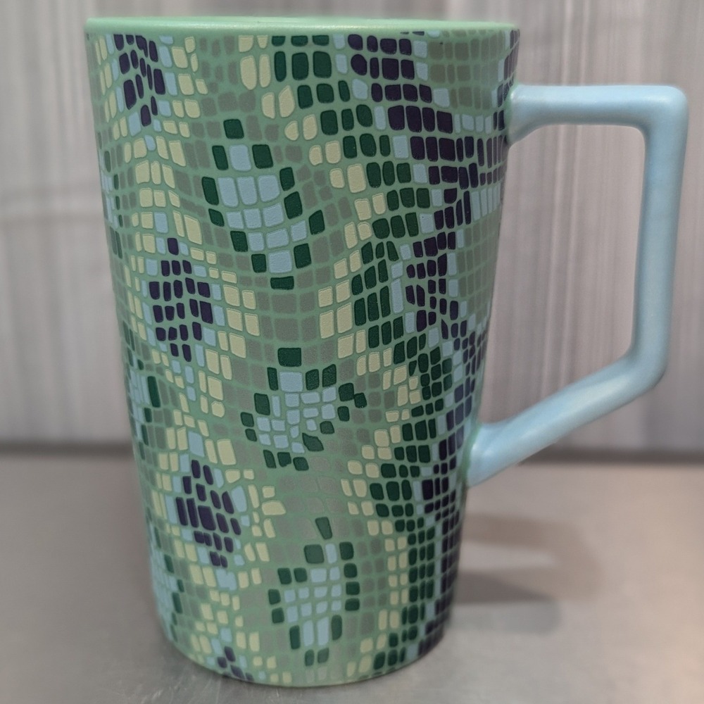 Teavana 2016 Green Blue‎ Snakeskin Mosaic Stoneware Mug 12oz Tea Coffee Cup